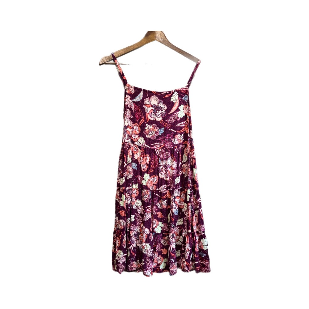 Old Navy Tiered Mini Dress Womens L Purple Floral Excellent Sleeveless Pockets